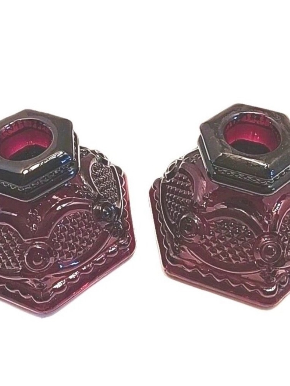 Avon Ruby Red Pressed Glass Candle Holders - Pair